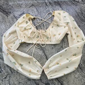 Princess Polly Violetta Yellow Floral Crop Top Cottage Fairy Spring Picnic